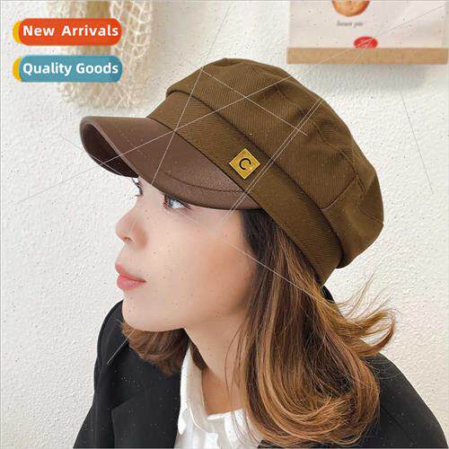 2023 new navy cap metal patch flat top tide beret female Kor