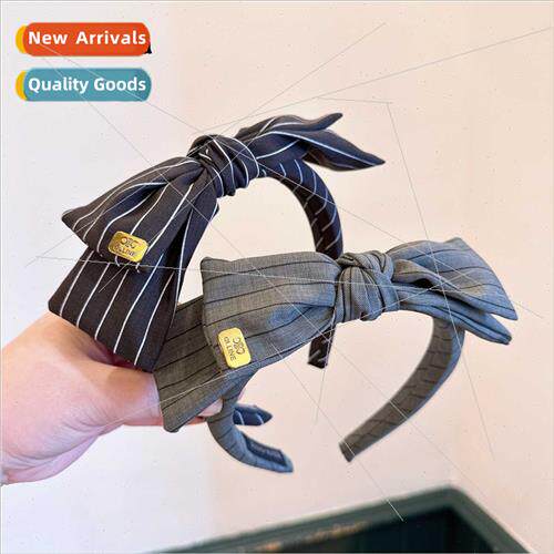 Korea new French retro stripes elegant versatile double bow