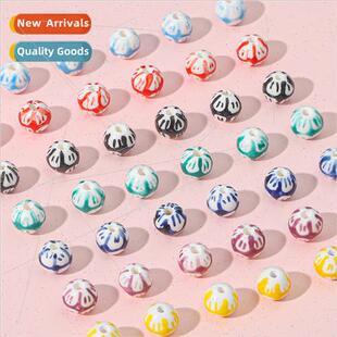 2pcs fun graffi glaze ceramic striped large hole round beads