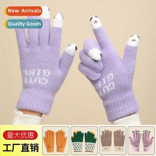 Winter women warm gloves thickened outdoor leakage finger st