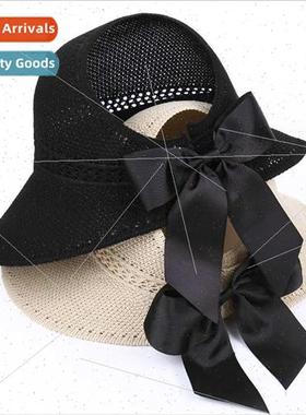 Bow tie straw hat female Korean summer outing sunscreen knte