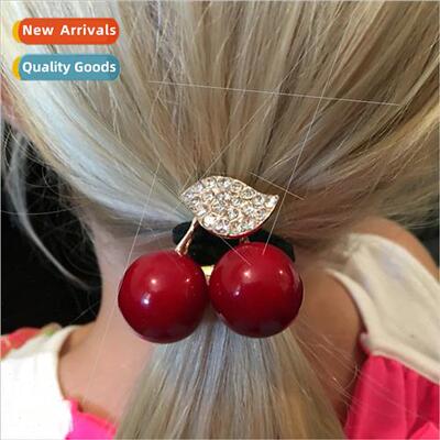 Women mulated Pearl Hair Band Cherry Rubber Band Elastic H