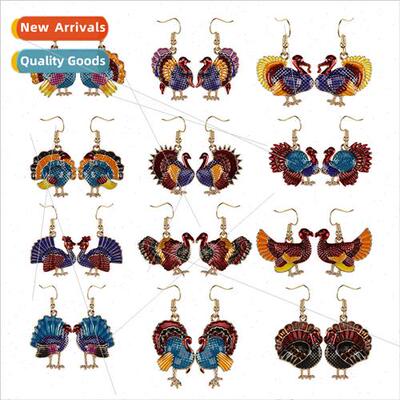 mple Creative Colourful Oil Drip Turkey Earrings Vintage Hun