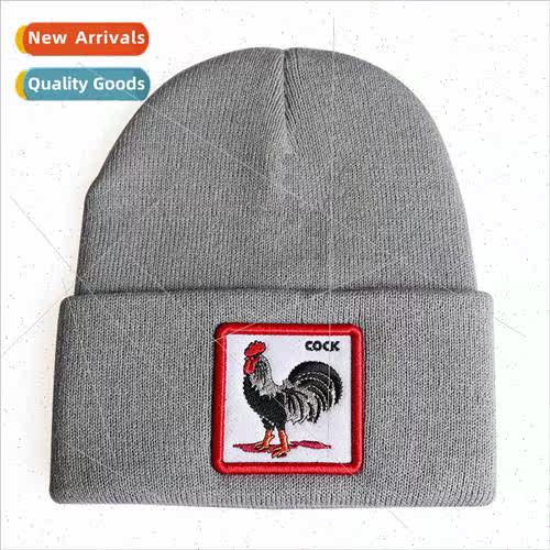 2021 popular animal rooster embroidery knted cap embroidered