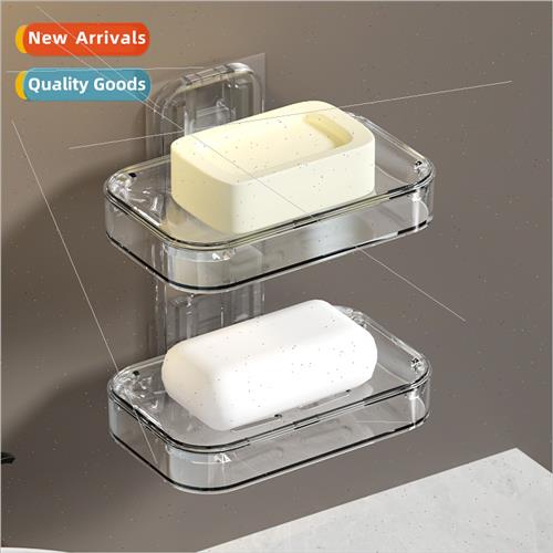 Soap box wall mounted draining double shelves PET no punch b