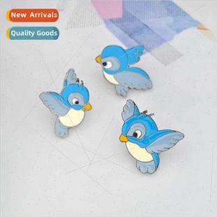 Pins Cartoon Jacket Blue Cli Cowboy Bird Brooch Enamel Birds