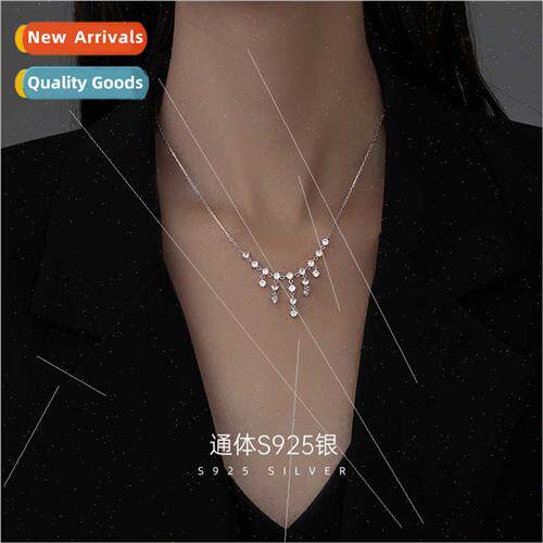 Waterfall S925 lver Full Diamond Tassel Necklace Female che