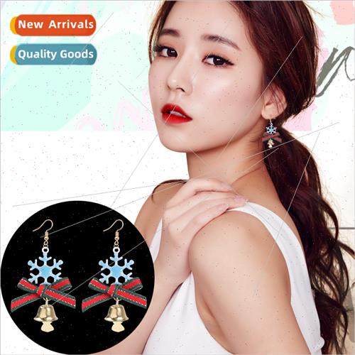 Christmas geometric snowflake bell oil drip alloy earrings f