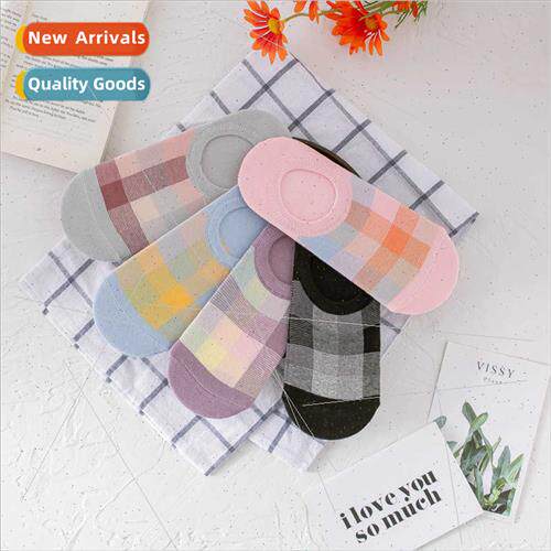 Plaid socks women short socks shallow cotton ins tide short