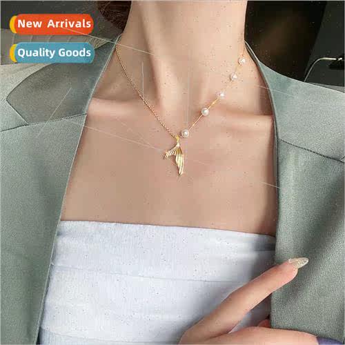 Korea new simple pearl fishtail necklace female sweet lovely