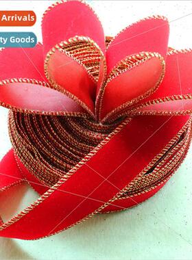 New 2 meters red gold trimmed velvet Christmas ribbon decora