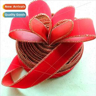 New 2 meters red gold trimmed velvet Christmas ribbon decora