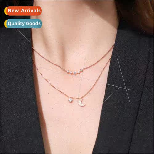 Through body 925 silver stacked double layer moon necklace f