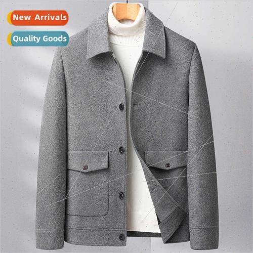 Tweed jacket men fall winter lapel business casual wool coat
