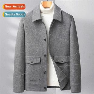 fall winter wool jacket coat casual men business Tweed lapel