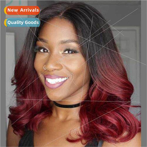 Wig 1BT Wine Red Gradient Color Long Curly Hair Big Wave Eur