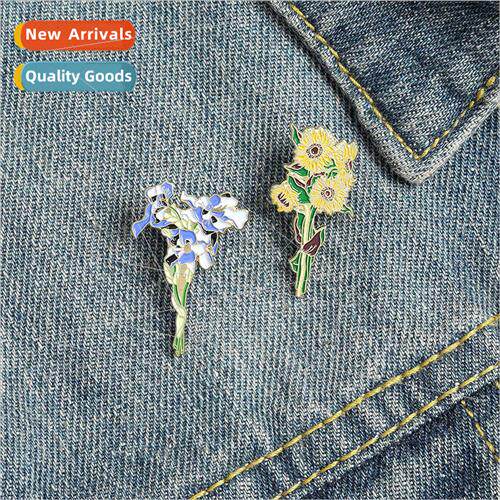 Europe Uned States new Van Gogh sunflower brooch baked ename