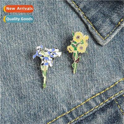 Europe Uned States new Van Gogh sunflower brooch baked ename
