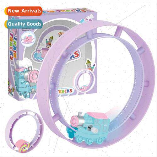 Cartoon on chain track train toys tumbling rail car toys set