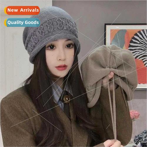 Autumn winter new plaid rolled edge drawstring stacked hat f
