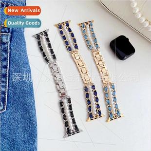 fragrant wind pearl 适用apple chain small denim metal watch