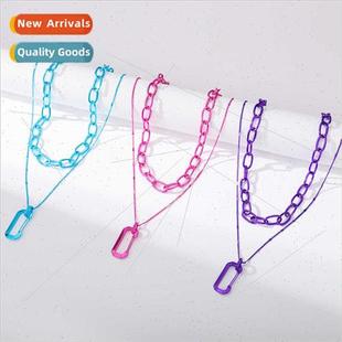 Chain Multi Women Plated Eur Necklace Y2K Stacking Color Row