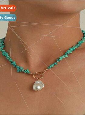 Jewellery simple ba faux pearl turquoise crushed stone neckl