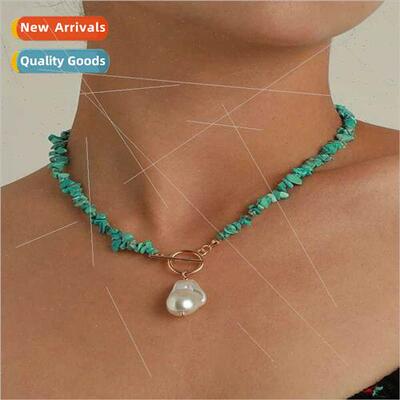 Jewellery simple ba faux pearl turquoise crushed stone neckl