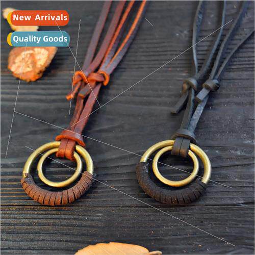 Vintage Cowhide Rope Alloy Pendant Creative Handmade Double
