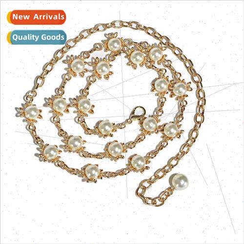 Women new metal waist chain Fashion pearl inlaid belly dance