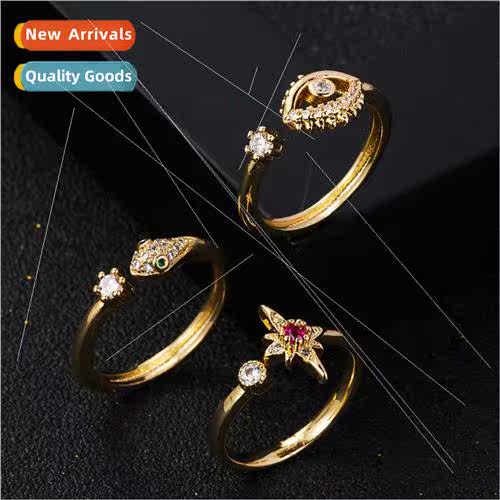 Europe new copper gold-plated micro-set zirconia geometric r