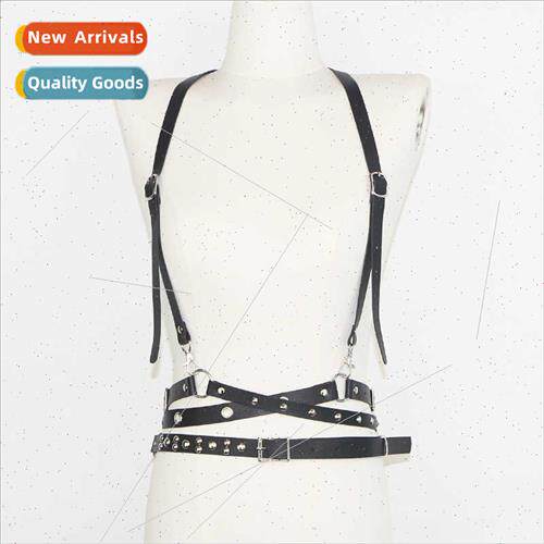 Retro dark strap belt double buckle one super cool rivets pu