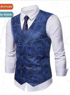 2023 new men double-breasted casual su vest fashion cashew f