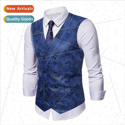2023 new men double-breasted casual su vest fashion cashew f