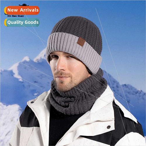 9608 winter twoPCS knted cap padded warm men hat scarf su Eu