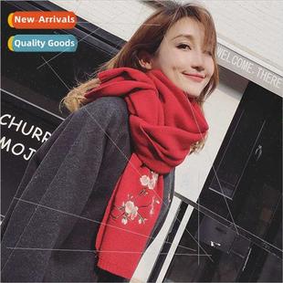Flower Plum Embroidery Warm Fashion Winter Women Scarf