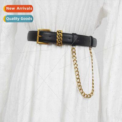 Metallic punk belt female high set PU leather detachable cha