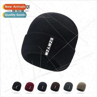 wool knt winter warm padded cap acrylic letters cold men Hat