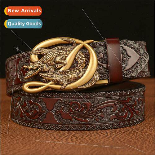 Vintage crocodile automatic buckle men belt cowhide fashion