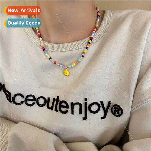 Colorful beaded smiley necklace female collarbone chain nich