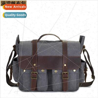 Canvas diagonal backpack men women casual shoulder photograp