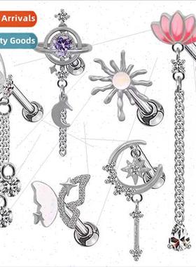 Europe Sun Star Ear Bone Stud Lotus Butterfly Chain Dangle E