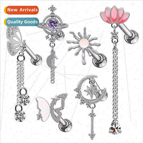 Europe Sun Star Ear Bone Stud Lotus Butterfly Chain Dangle E