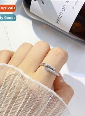 New half-face setting open-end silver ring niche women hundr