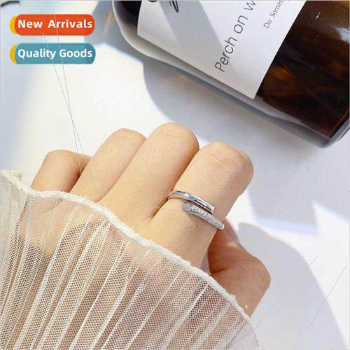 New half-face setting open-end silver ring niche women hundr