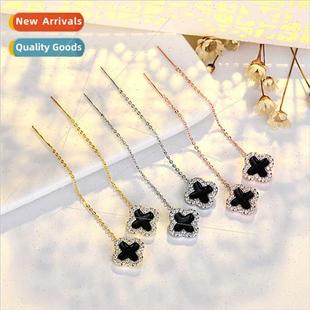 clover ear wild new earrings fashion black sense Korea wire