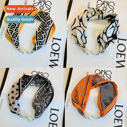 XDE new pearl magnetic button silk scarf spring autumn profe