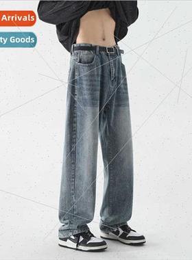 American vintage jeans drag pants men spring new loose strai
