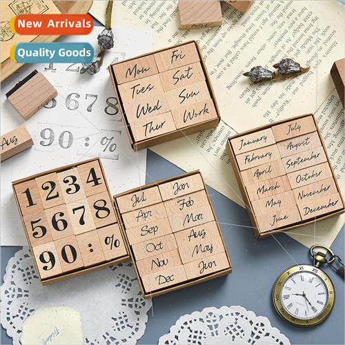 Wooden Week Month Stamp Day Payment Rubber Handbook Decorati