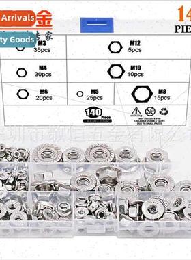 140PCS Stainless Hexagonal Flange Lock Nuts M3 4 5 6 8 10 12